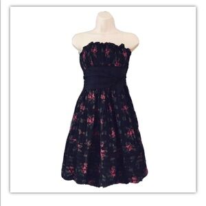 BETSEY JOHNSON Sz 2 Silk Floral Prom Strplss Dress